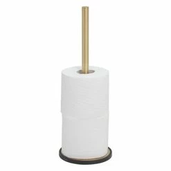 Tiger Tune Freestanding Spare Toilet Roll Holder - Brushed Brass/Black