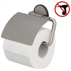 Tiger Tune Toilet Roll Holder with Cover - Brushed Stainless Steel/Black