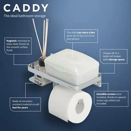 Tiger Caddy Toilet Roll Holder with Shelf - Chrome 4 Tiger Caddy Toilet Roll Holder with Shelf - Chrome - Image 2