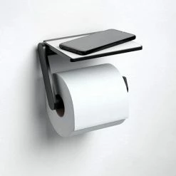 Keuco Plan Toilet Roll Holder with Shelf - Black