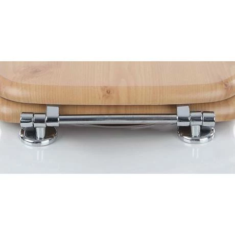 Euroshowers Antique Pine MDF Toilet Seat with Chrome Bar Hinges - 82987 4 Euroshowers Antique Pine MDF Toilet Seat with Chrome Bar Hinges - 82987 - Image 2