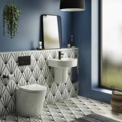 Arezzo Compact Concealed Cistern with Matt Black Flush Plate - Round Buttons -TOILET ACCESSORIES Sales AZCCBLKR d7 460