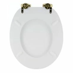 Toreno High Gloss White MDF Bottom Fixing Toilet Seat Brushed Brass Hinges -TOILET ACCESSORIES Sales MSC020 N BB d2 460
