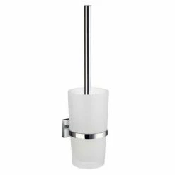 Smedbo House - Polished Chrome Wall Mounted Toilet Brush & Frosted Glass Container - RK333