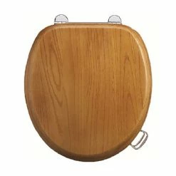 Burlington Bar Hinged Golden Oak Toilet Seat with Lift Handles