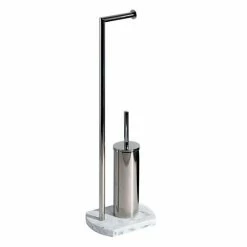 Trafalgar White Marble Effect Freestanding Toilet Roll & Toilet Brush Holder